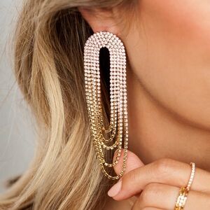 💠Ettika Crystal Drape Fringe Chandelier Earrings (In 18k Gold ⚜️